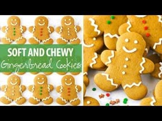 several different pictures of gingerbread cookies with the words soft and chewy