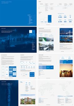 blue and white brochure design for an oil company, with lots of information on it