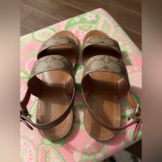 Pre-Loved Coach Sandals Size 6.5 Excellent Condition Coach Sandals, Coach Shoes, Blue Brown, Women's Shoes Sandals, Shoes Sandals, Color Blue, Size 6, Women Shoes, Sandals