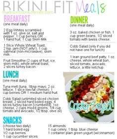 Perfect 4 week Bikini plan it would just be hard for me since there are quite a few items here that my tummy doesnt agree with Good Foods To Eat, Healthy Meal Plans, Eating Plans, Diet Tips, Fitness Diet, Get Healthy, Healthy Choices, Meal Plan, Bulletin Boards