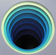 a close up view of the inside of a blue and green circular object with white edges