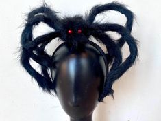 24" smaller and super cute Black hairy spider headband. Adjustable legs. adult Spooky Adjustable Halloween Costume Accessories, Adjustable Rave Style Halloween Costume Hats, Fun Black Costume Accessories For Cosplay, Adjustable Handmade Black Costume Accessories, Black Halloween Headband For Costume Party, Adjustable Headband For Halloween Masquerade, Halloween Costume Hair Accessory Headband, Adjustable Halloween Costume Hair Accessories, Black Halloween Headband Hair Accessories