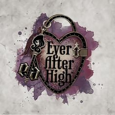 a heart shaped keychain with the words ever after high on it