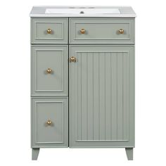 a bathroom vanity with two drawers and a sink in the middle, against a white background