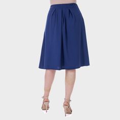 This is the perfect skirt for spring and summer, featuring large pleats at the waist for a flattering, flared silhouette. The wide elastic waistband and side pockets add comfort and functionality. This knee-length womens skirt effortlessly transitions from casual to dressy with the right accessories. Made from a breathable, stretchy polyester-spandex blend, it’s ideal for staying cool and comfortable during the warmer months Midi Skirt With Pockets, Box Pleat Skirt, Spring Skirts, Hem Style, Knee Length Skirt, Bottom Clothes, Skirts With Pockets, Skirt Length, A Line Skirts