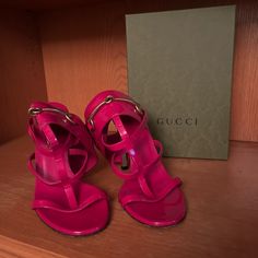 Authenthic Pink Gucci Ursula Sandals Gently Used. Size 37.5 Gucci High Heel Sandals With Horsebit Detail, Designer Pink Heels With Buckle Closure, Gucci Designer Heels With Buckle Closure, Luxury Sandals With Horsebit Detail, Chic Formal Sandals With Horsebit Detail, Gucci Sandals With Buckle And Block Heel, Gucci Sandals With Buckle Closure And Block Heel, Gucci Block Heel Sandals With Buckle Closure, Gucci Block Heel Shoes With Buckle Closure