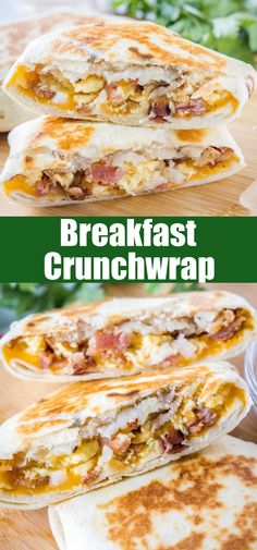 breakfast crunchwrap with bacon and cheese on it