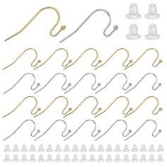 PRICES MAY VARY. [Package includes] 300 French ear hooks, including 100 silver ear hooks and 200 gold ear hooks. And 300 transparent ear backs. Sufficient quantity can be used for a long time. [Material and Size] The earrings are made of brass, which is lead-free, nickel-free and cadmium-free. It is hypoallergenic and can be used by people with sensitive skin. The back of the ear is made of silicone, which is soft and comfortable to wear; the size of the ear hook: 21 x 11.5mm (0.82 x 0.45inch), Diy Earring, Earring Wires, Earring Making, Hypoallergenic Earrings, Earring Hooks, Ear Hook, Small Pendant, Earring Findings, Diy Earrings