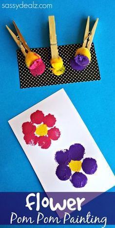 flower pom pom painting with popsicle sticks