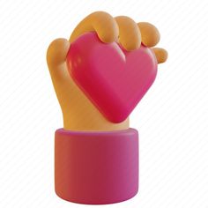 a pink and yellow heart shaped object on top of a purple cup with two hands in the shape of a heart