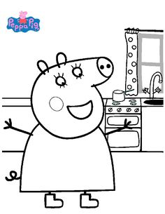 peppa pig in the kitchen coloring page