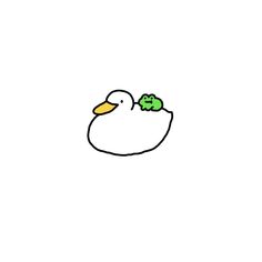 a drawing of a white duck with a green leaf on it's head and neck