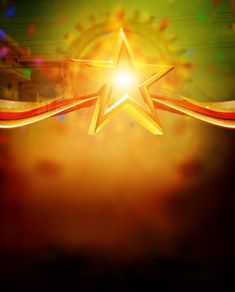 the star is shining brightly in front of an orange and green background with swirls