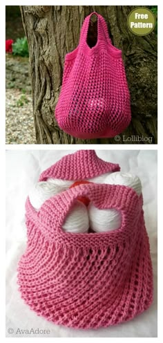 two pictures showing different ways to crochet the same bag