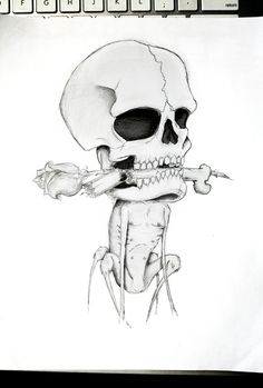 hybrid skull -hand draw- Cool Drawings, Drawings