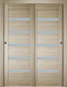 two wooden doors with frosted glass panels