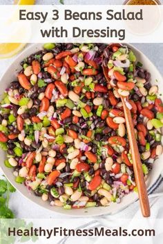 beans salad with dressing in a white bowl