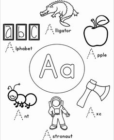 an alphabet worksheet with pictures and letters