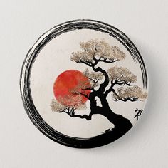 Enso Circle and Bonsai Tree on Canvas Bonsai Tattoo, Japanese Circle, Tato Geisha, Tree On Canvas, Bonsai Tree Tattoos, Enso Circle, Paint Landscape, Yin Yang Art, Kunst Tattoos