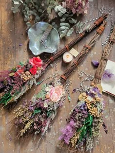 dried flowers are laid out on the floor