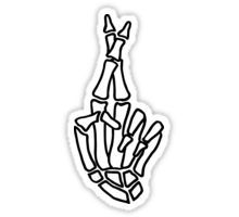 a drawing of a hand holding something black and white sticker on a white background