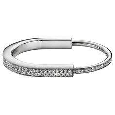 Luxury Modern Bangle With Pave Setting, Elegant Bracelet Tiffany & Co., Tiffany And Co Diamond Bracelet, Tiffany And Co Bracelet Silver, Tiffany And Co Lock Bracelet, Tiffney And Co Jewelry, Modern Diamond Bangle With Polished Finish, Modern White Gold Diamond Bracelet In Platinum, Modern White Gold Diamond Bangle Bracelet