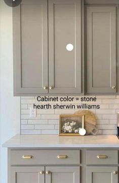 the cabinets in this kitchen are painted gray