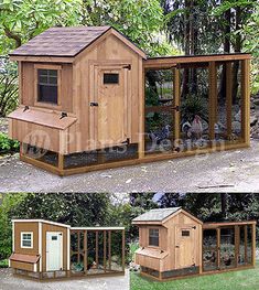 two pictures of different types of chicken coops