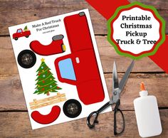 printable christmas pickup truck and tree cutout for kids to make with construction paper