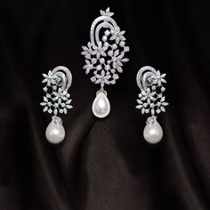 Pearl Diamond Pendant Set, Diamond Pendant And Earring Set, Pendent Set Diamond, Diamond Pendent Set Design, Latest Diamond Pendant Sets, Diamond Pendent Set