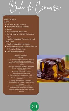 an advertisement for a chocolate cake with frosting on the top and bottom, in spanish