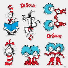 the cat in the hat stickers are all different colors and sizes, including one dr seuss