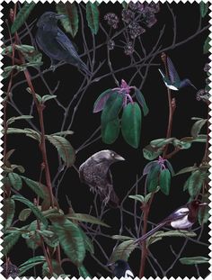 Witch and watchman Folia Dark Fabric sample Navy Bedroom, Wallpaper Project, Hand Painted Wallpaper, Witchy Wallpaper, Night Forest, Diy Wallpaper, Woodland Forest, Bird Wallpaper, Luxury Wallpaper