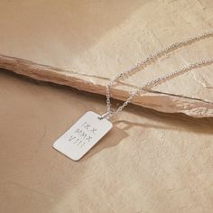 A timeless and classic design for the man in your life, our Personalized Dog Tag Necklace is hand-engraved with the words that means the most.925 Sterling SilverDog Tag charm: 1.2x0.8Chain Length: 23.6Hand engraved in our Paris workshopSent with love in a complimentary gift boxAny slight variations in lettering depth, spacing and alignment from the examples shown are part of the aesthetic and originality of the piece Classic Silver Engraved Necklace, Engraved White Gold Stainless Steel Jewelry, Meaningful Sterling Silver Nameplate Jewelry, Engraved Sterling Silver Necklace, Custom Engraved Sterling Silver Necklace, Spiritual Engraved Jewelry For Personalized Gift, Spiritual Silver Necklace With Engraving Option, Personalized Silver Jewelry With Engraving Option, Personalized Engraved Silver Jewelry