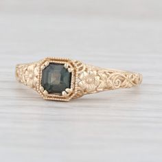 Gemstone Information:*Natural Alexandrite*Total Carats - 0.47ctCut - Octagonal Step CutColor - Dark GreenMetal: 14k Yellow... Mens Custom Jewelry, Gothic Engagement Ring, Floral Filigree, Cute Engagement Rings, Green Metal, Step Cut, Rise Above, Jewelry Lookbook, Filigree Ring