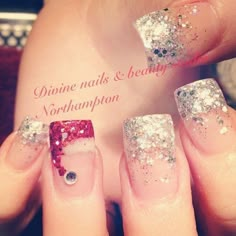 Santa Hat Nails, Glitter Tip Nails, Nails With Glitter, Manicure E Pedicure, Nail Polishes