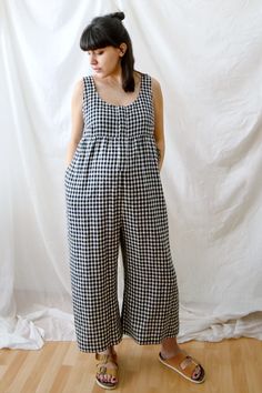 Savannah Jumpsuit - Gingham – Beyond Nine 29 Weeks Pregnant, 31 Weeks Pregnant, Human Milk, Beautiful Jumpsuits, Black And White Gingham, Fits Clothes, After Pregnancy, Made Clothing, Black Jumpsuit