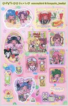 an assortment of stickers on a pink background