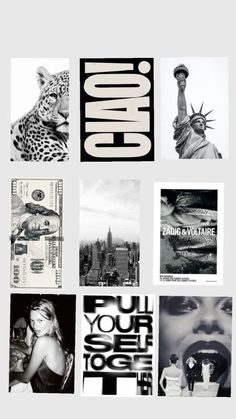 black and white collage with images of the statue of liberty