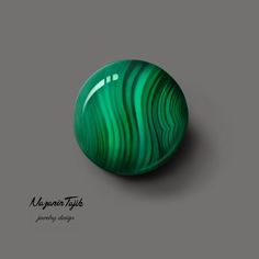 a green marble ball with wavy lines on the top and bottom, against a gray background