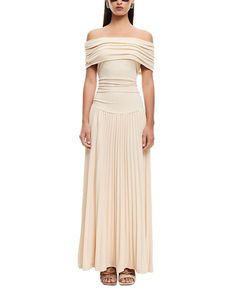 Lioness Field Of Dreams Off-the-Shoulder Maxi Dress Women - Bloomingdale's Off The Shoulder Long Sleeve Dress, Beige Off-shoulder Maxi Dress For Beach, Beige Off-shoulder Maxi Dress For Vacation, Luxury Off-shoulder Maxi Dress For Beach, Elegant Off-shoulder Beige Maxi Dress, Lioness Field Of Dreams Maxi Dress, Lioness Dress, Shimmery Dresses, Baby Shower Dress