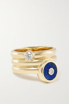 Retrouvaí's ring is ridged to create the illusion of three perfectly stacked styles. Cast from 14-karat gold, it's topped with the label's 'Compass' motif in lapis lazuli and a pair of sparkling diamonds. Scroll through our jewelry edit to discover the matching pieces. The Bling Ring, Gold Sapphire Ring, Lapis Lazuli Ring, Gold Signet Ring, Bling Rings, Gold Diamond Rings, Sparkle Diamonds, Womens Jewelry Rings, Net A Porter