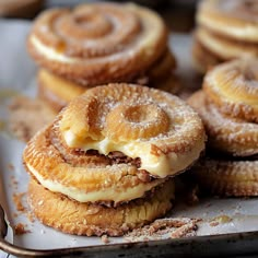 several pastries are stacked on top of each other