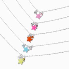 Claire's Best Friends Five Star Pendant Necklaces - 5 Pack Bff Necklaces For 5, Playful Silver Charm Necklaces, Trendy Silver Necklace For Best Friend Gift, Trendy Silver Necklace For Best Friend, Cute Silver Jewelry With Star Charm, Playful Adjustable Silver Charm Necklace, Trendy Adjustable Star Charm Necklace, Adjustable Trendy Star Charm Necklace, Playful Star Charm Jewelry For Gifts