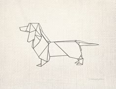 an origami dachshund dog is shown in black ink on white paper