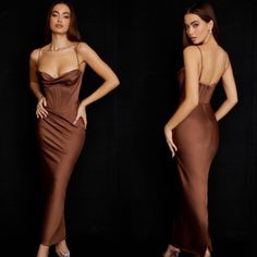 Worn Once. Dry Cleaned And Perfect!!! So Many Compliments Wearing This Dress Fall Wedding Guest Dress Brown, Brown Formal Dress, Bride To Be Dress, Brown Gown, Brown Dresses Formal, Winter Gowns, Mocha Dress, Corset Maxi Dress, Brown Bridesmaid Dresses