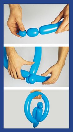 three images showing how to make an inflatable object with the help of two hands