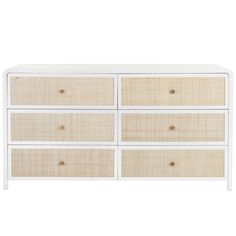 a white and wood dresser with four drawers