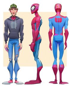 three different views of the same character from spider - man into the spider - verse