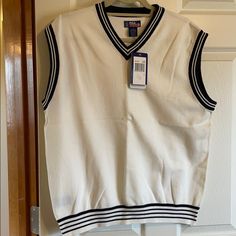 Pga Tour Sweater Vest New With Tags Never Worn White V-neck Vest Outerwear, Sporty Vest Top For Fall, White Winter Sweater Vest, White Crew Neck Vest For Fall, White Crew Neck Sweater Vest, Classic White Sleeveless Outerwear, White Casual Crew Neck Sweater Vest, Casual White Crew Neck Sweater Vest, White Fitted Classic Sweater Vest